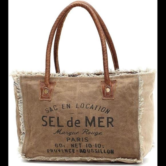 Tote Bag With Leather Handles Zipper Top Paris - Picture 4 of 4